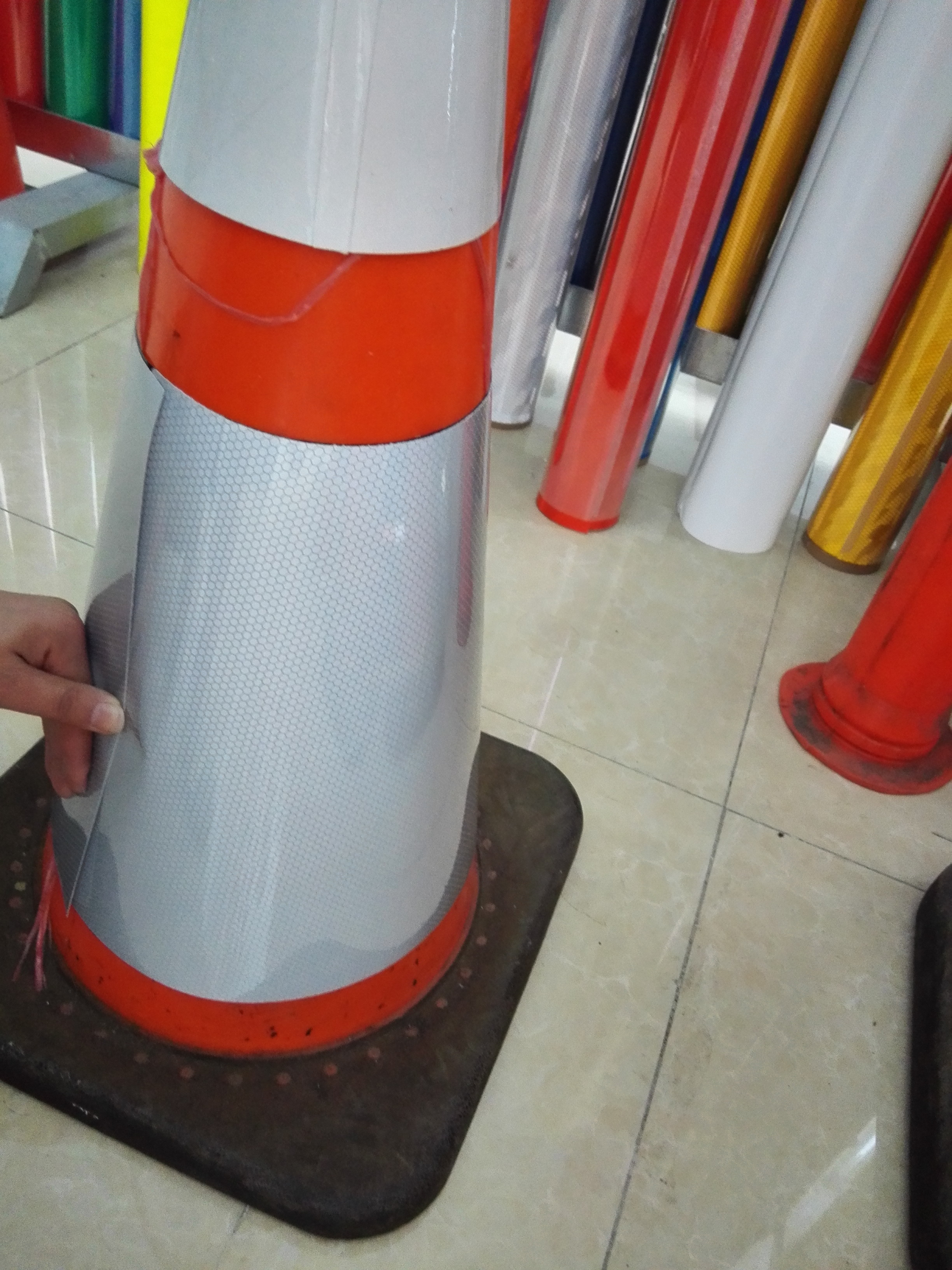 OEM Design Reflective Traffic Cone Sleeve Manufacturer Sticky Self Adhesive Sticker For Road Cone Traffic Collar