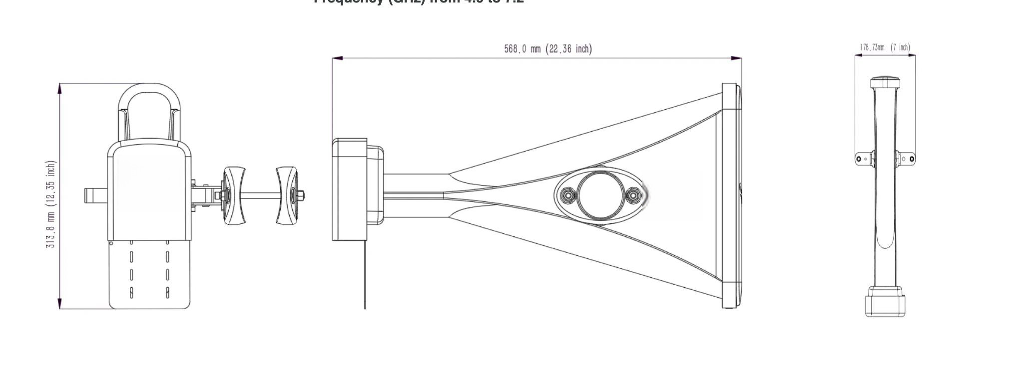 Wideband 6 GHz Asymmetrical 90° Horn Antenna