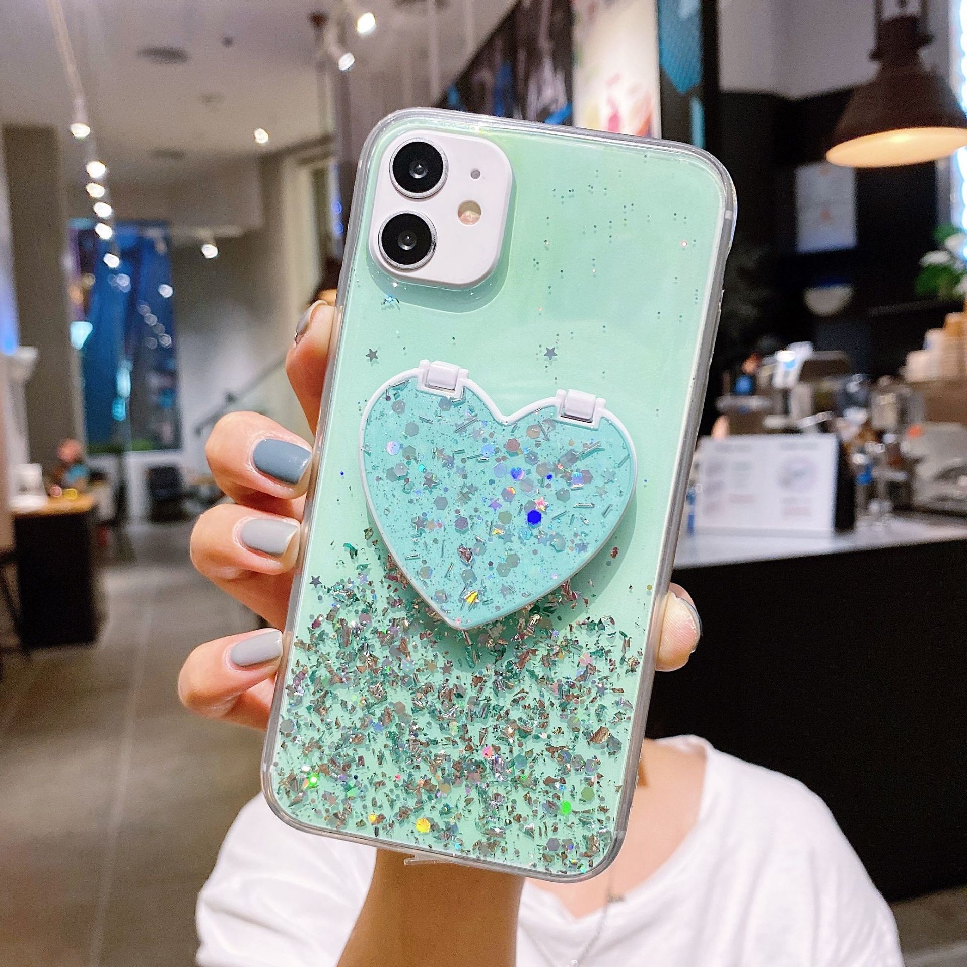 40grams Designer Cell Phone Cases Glitter With Makeup Mirror Kickstand