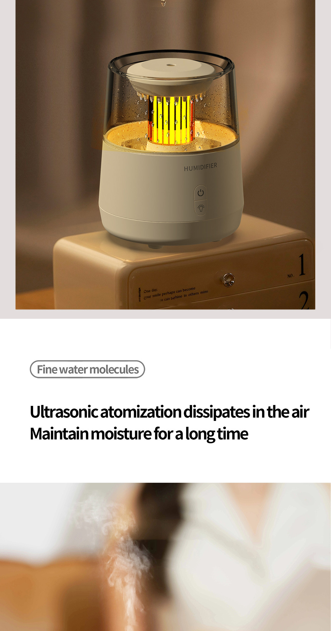 8Hrs Working Time Raindrop Aromatherapy Humidifier With Auto Shut Off
