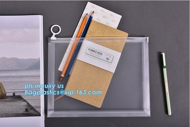 PVC slider Zip lockk bag for stationery, file,school kids, stationery packaging zipper bag with slider, PVC plastic Hanger