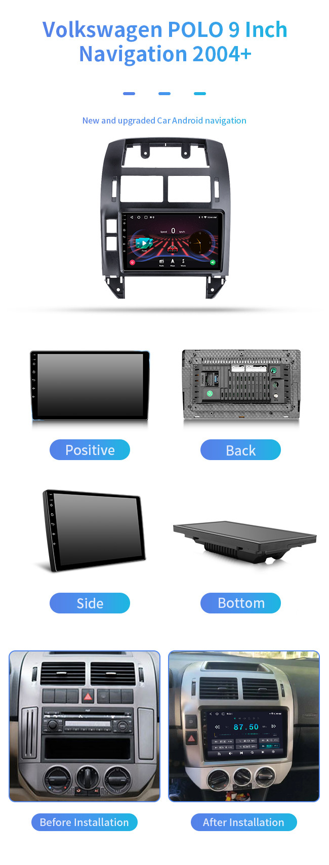 4 Core Bluetooth Car Navigation HD 1080P On Board Or Volkswagen POLO 2004+