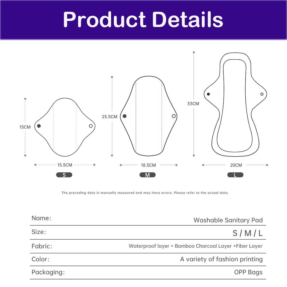Bamboo Charcoal Reusable Sanitary Pads For Heavy Flow Menstrual Pads Washable