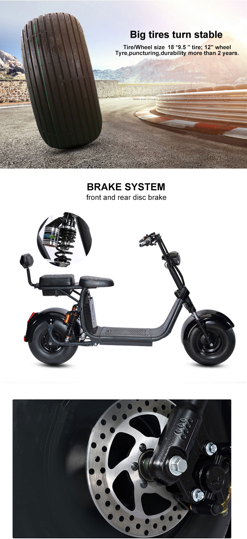 1500w Electric Citycoco Lithium Battery Electric Scooter Vin Number Fat Two Wheels