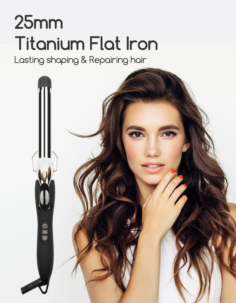 Fast Heating Electric Hair Curler Long Curling Tong Wand LCD Screen Champagne