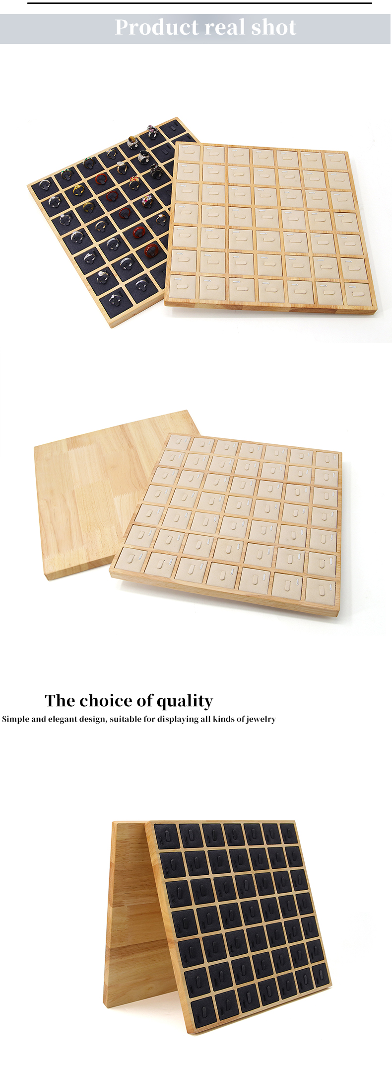 Abundant Capacity 7x7 Wooden Jewelry Display Tray Exhibition Props For Rings