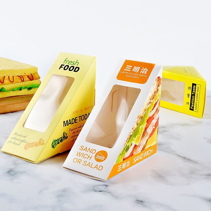Recyclable Eco-Friendly Custom Logo Printing Food Grade Convenient Portable Triangular Cardboard Sanwich Box