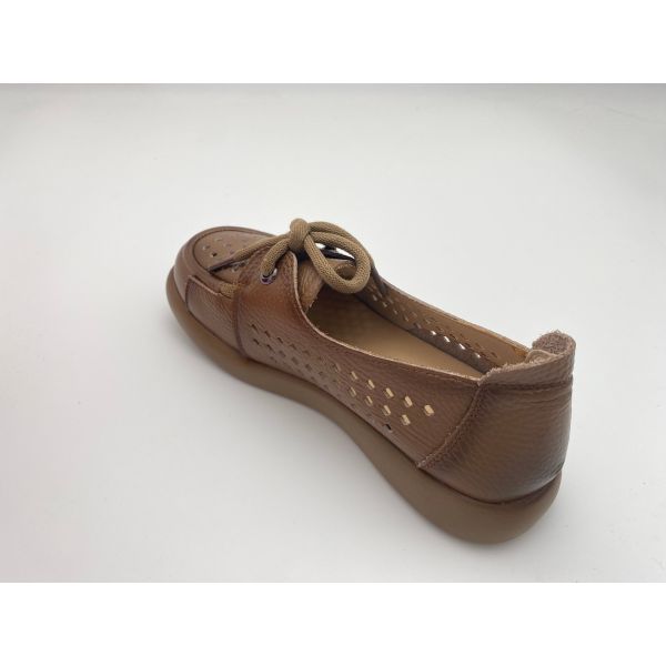 Lady brown breathable hollow lace-up comfortable women's shoes with soft soles