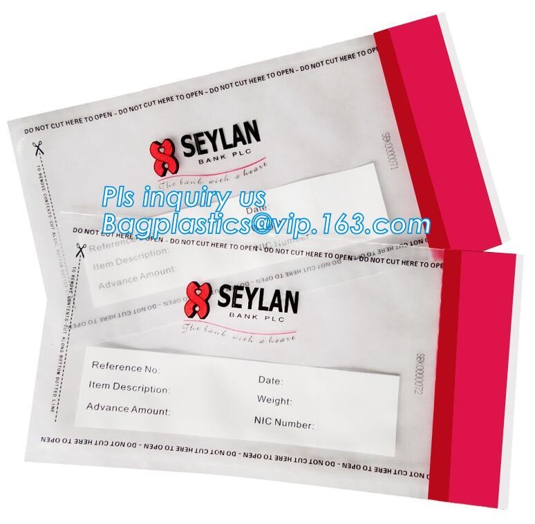 Security plastic bag with adhesive tape for cash, plastic money bag, Security Money Cash Bag For Airport/Bank and police