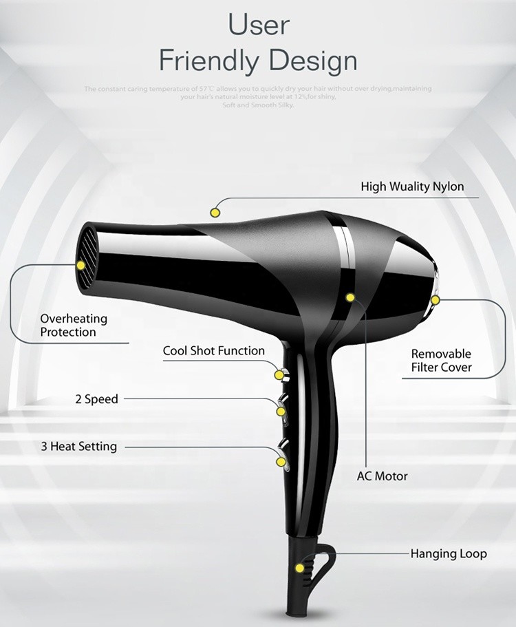 Electric Far Infrared Hair Dryer With Concentrator Diffuser Comb Nozzle