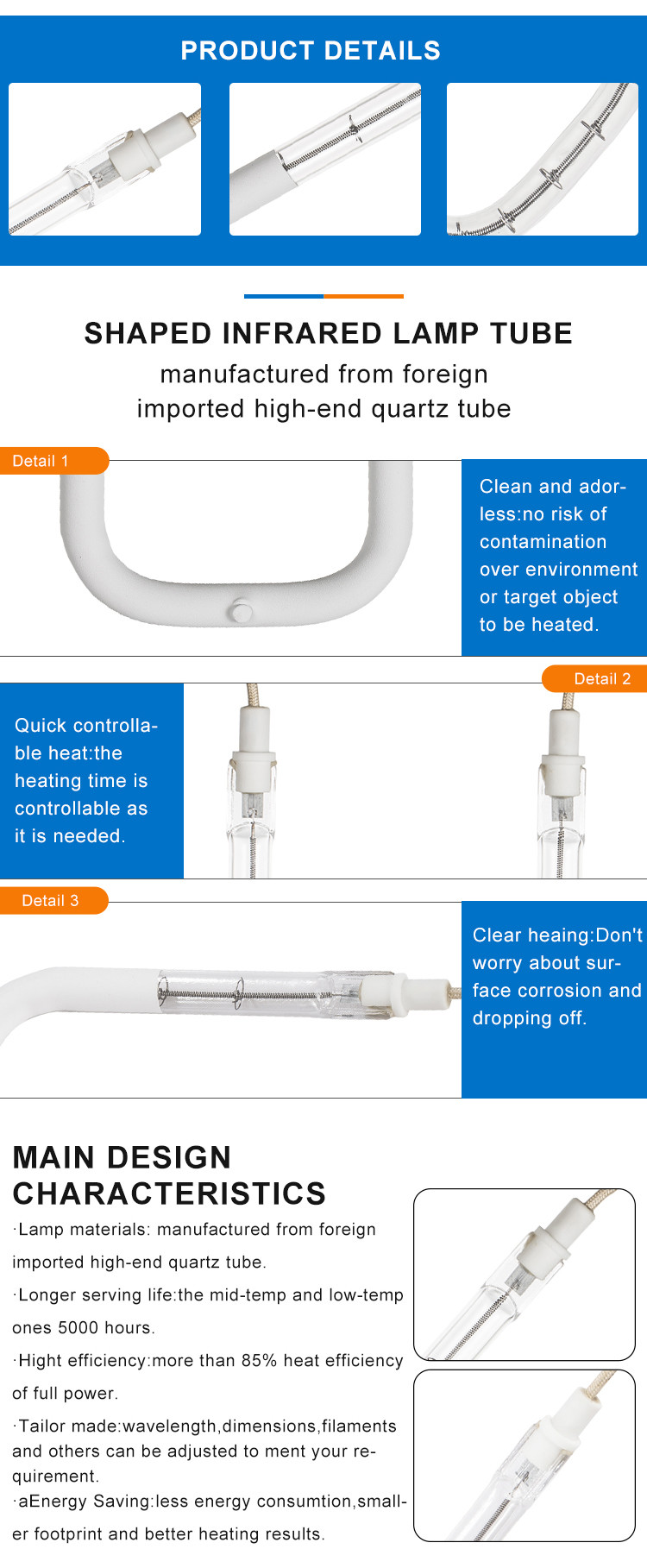 380V Infrared Heating Element Tube , 1505W U Shape Heating Element