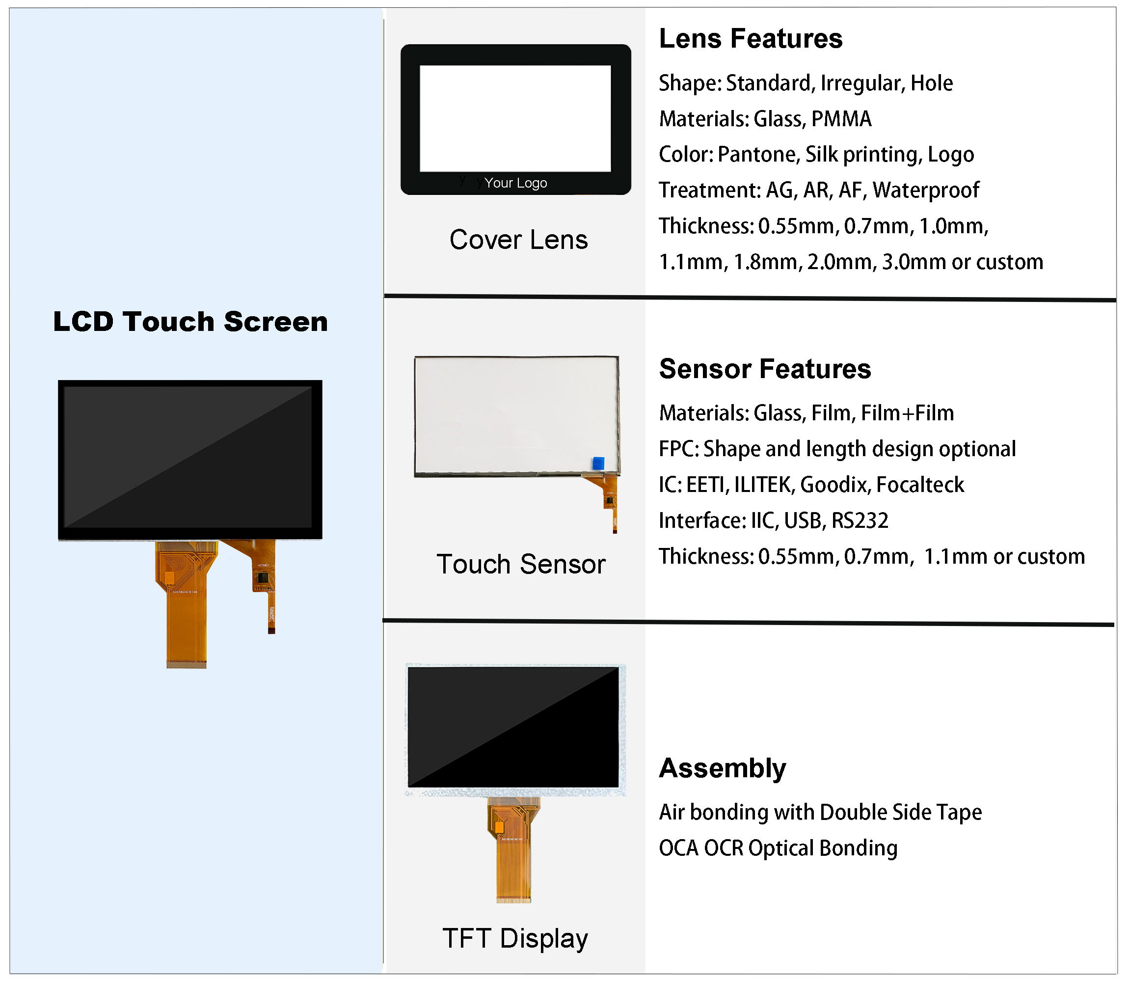 OEM ODM TFT Capacitive Touch Screen Panel 3.5 Inch 4.3 Inch With USB I2C Interface