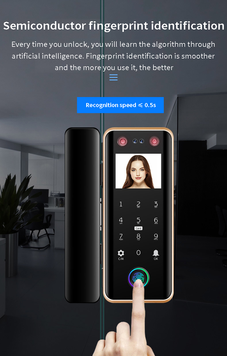 G5S Face Recognition Fingerprint Card Passcode Electronic Glass Door Lock for Office