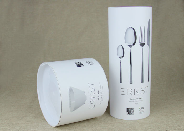 Customised Movable Plastic Lid CMYK Printing Kraft Paper Tube Packaging , Tableware Paper Cans