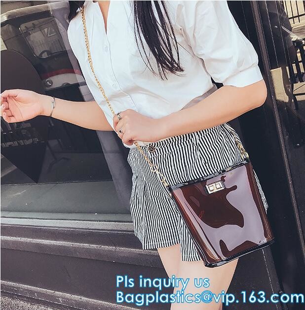 Transparent conference eco shopping bag, shopping pvc bag with custom print, shopping square bottom portable clear PVC p