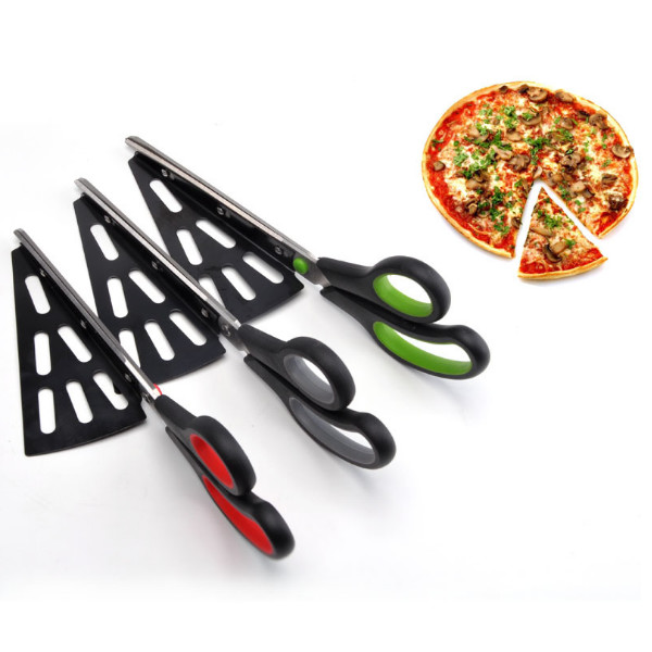 FDA PP Small Kitchen Tools , Pizza Cutter Scissors With Detachable Spatula