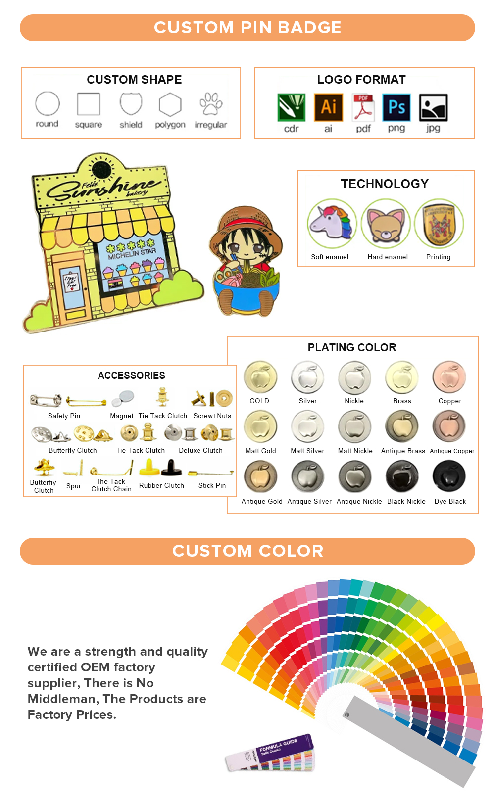 Metal Customer Size Personalized Enamel Pins Order Pins With Logo 0.5in