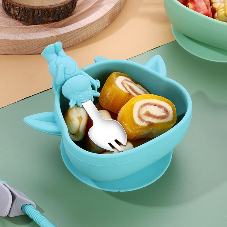 Imp Shape Reusable Silicone Baby Feeding Set Non Slip Bpa Free Bowl Customized
