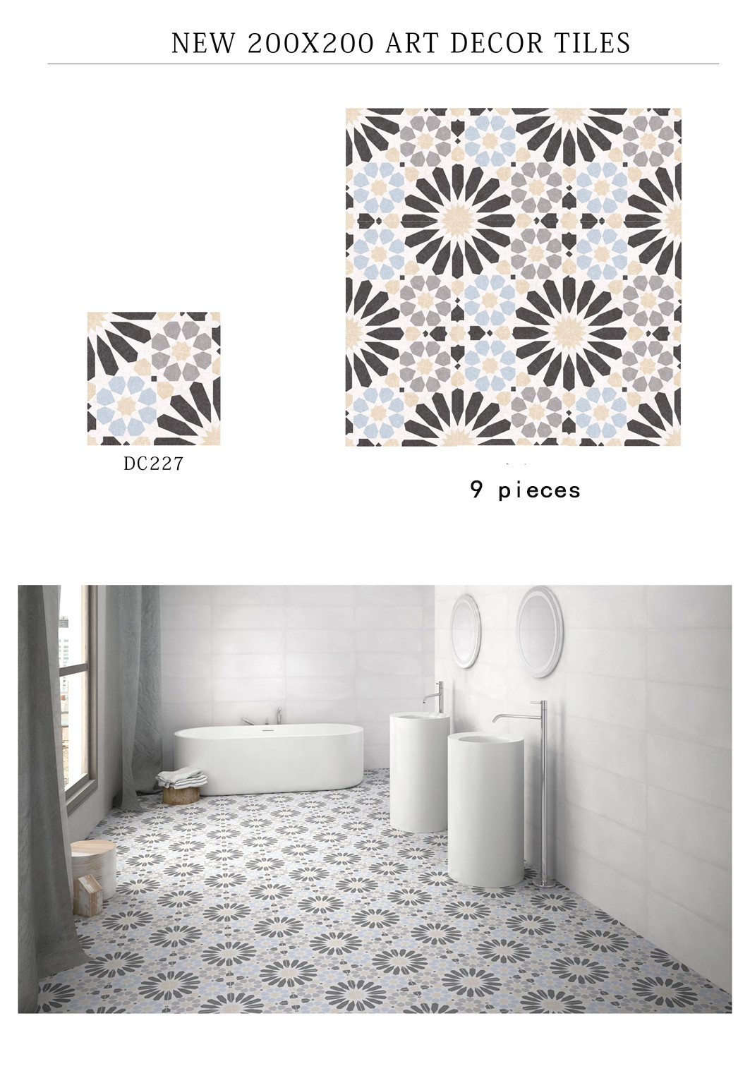Water-Resistance Gray And Blue 20x20cm Indoor Floor And Wall Tiles For Bathroom And Durable Ceramic Rustic Tiles Of Office