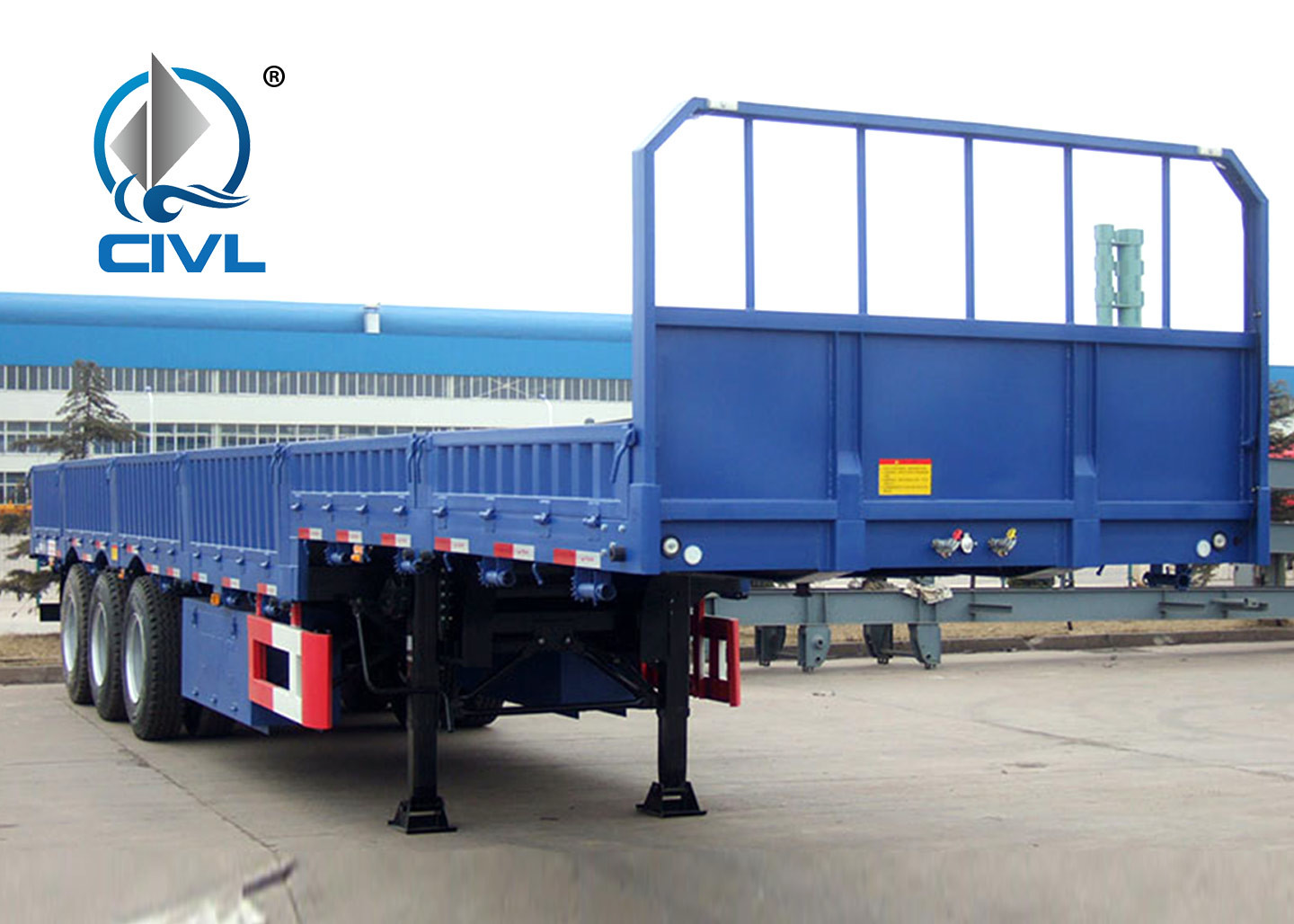 Three Axle Semi Trailer Trucks , Yeallow Color Sidewall Semi Trailer Flatbed Trailer