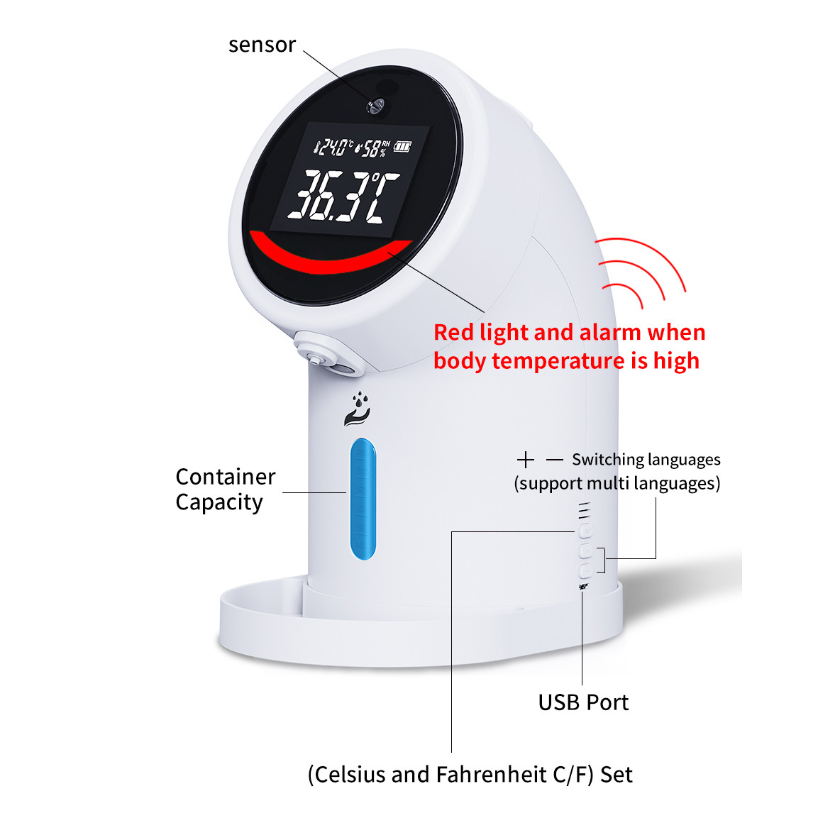 Fever Detector Mini IR Thermometer With Sanitizer Spray Gel Dispenser