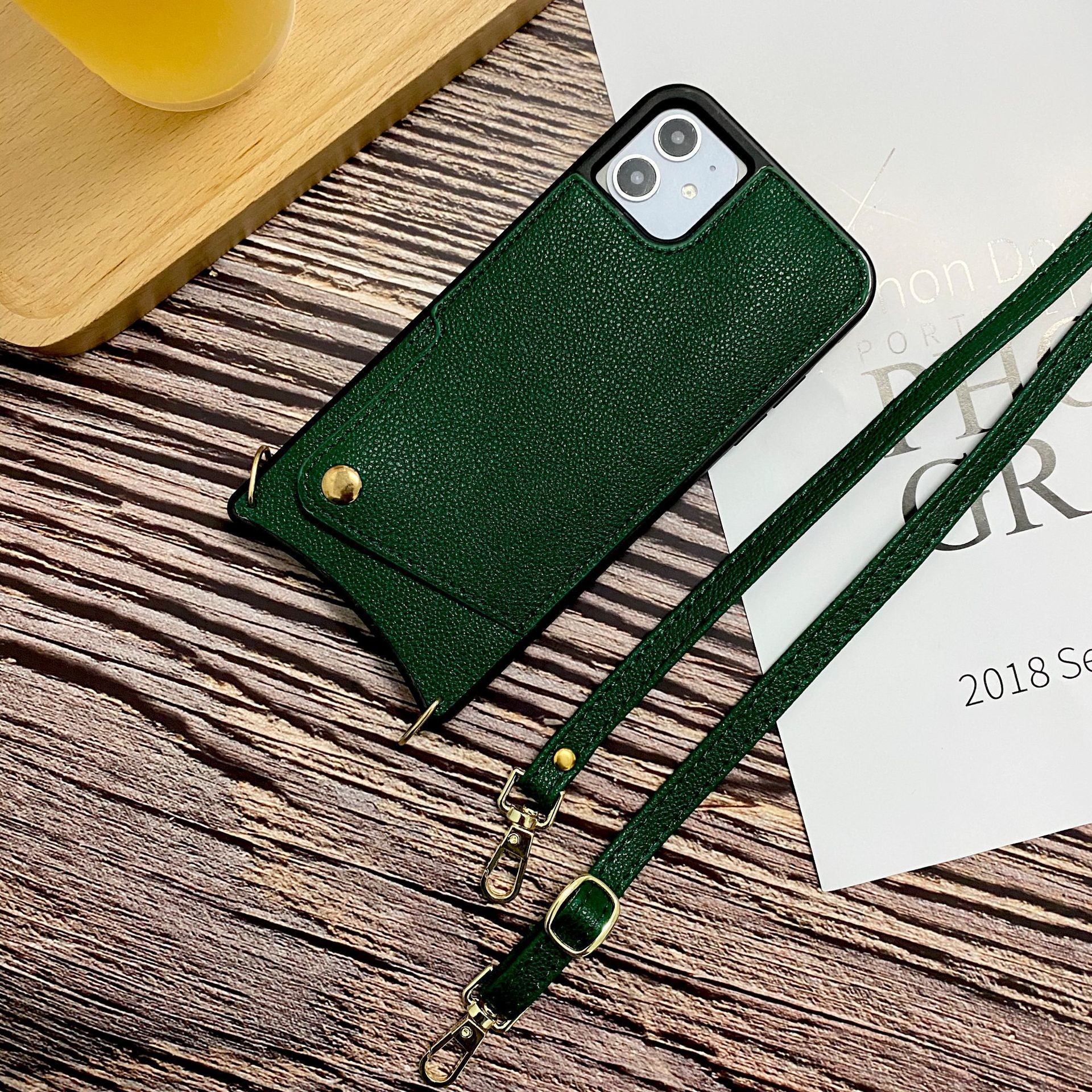 Vintage Card Pocket Phone Case Adjustable Lanyard Case Shockproof for Iphone