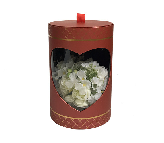 CMYK Printed Cylinder Shape Gold Stamping Logo Pink Flower Packaging Box for Roses