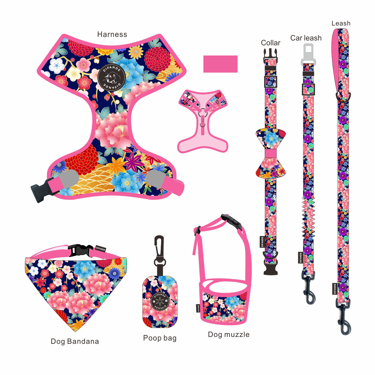 Adjustable Reversible Collar Leash Harness Set Mesh No Pull Dog Vest