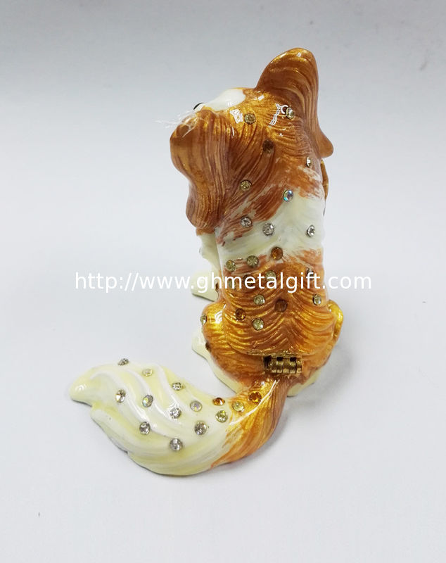 New product animal dog Metal Rhinestone Jewelry Box cheap trinket box
