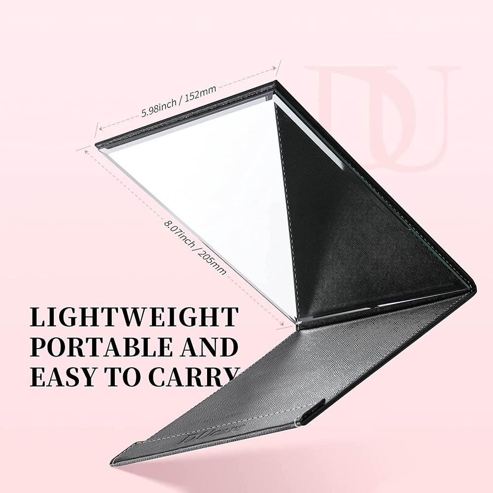 Single Side Folding Travel Mirror Vegan Leather Customized With Stand