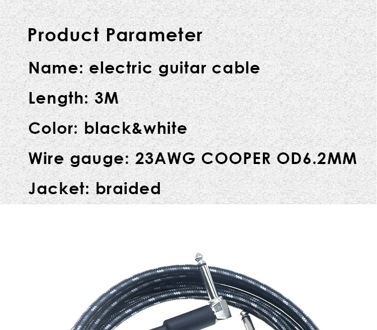 L Shape 90 Degree Right Angle to Straight Durable Braided Jacket 6.35mm Ts Jack Instrument Electric Guitar Patch Audio Cable