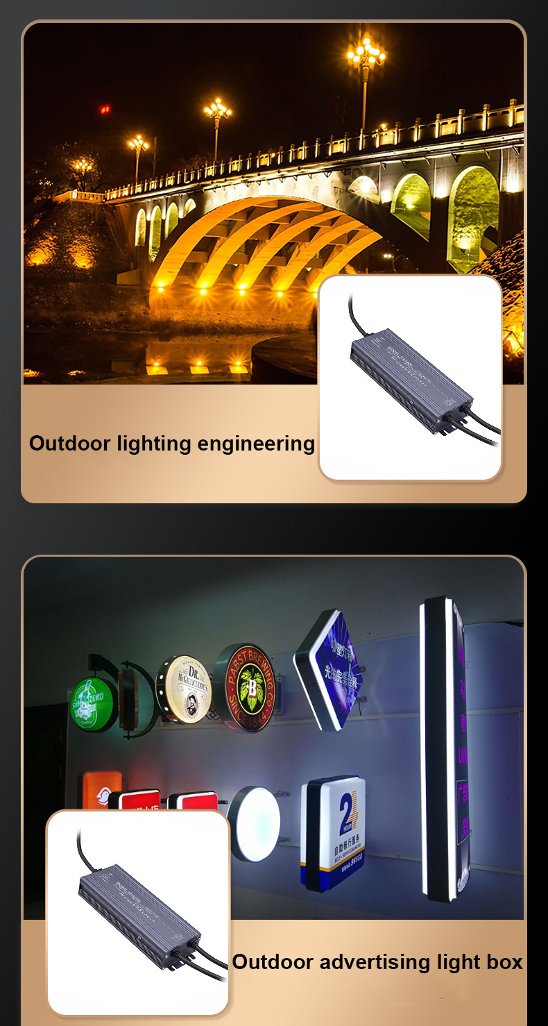 24V Input Voltage LED Light Transformer IP67 Waterproof for Outdoor 60W 200W 400W 500W
