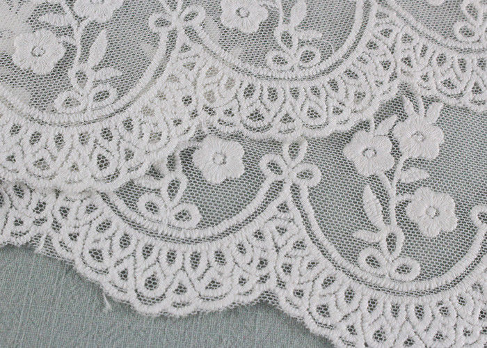 Embroidered Floral Lace Fabric Scolloped Edging Nylon Mesh Cotton Lace Bridal Ribbon
