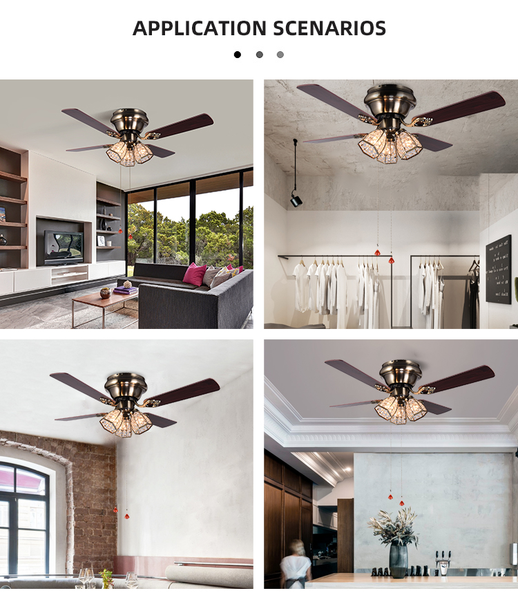 Minimalist Style Antique Brass Crystal Led Ceiling Fan 100lm/w 48inch 4 Blades