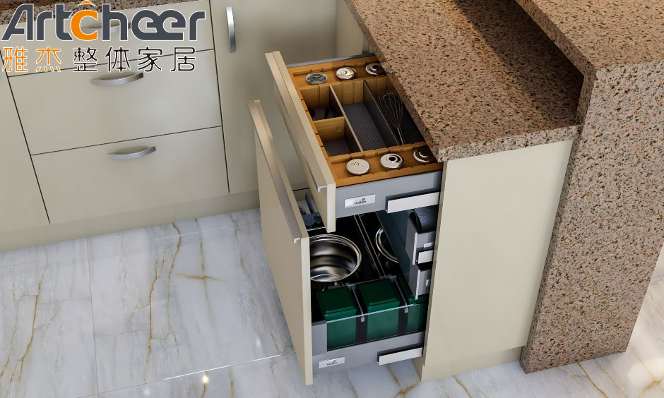 Market Oak Frame kitchen cabinet u shape design with Particleboard Door and Organizer