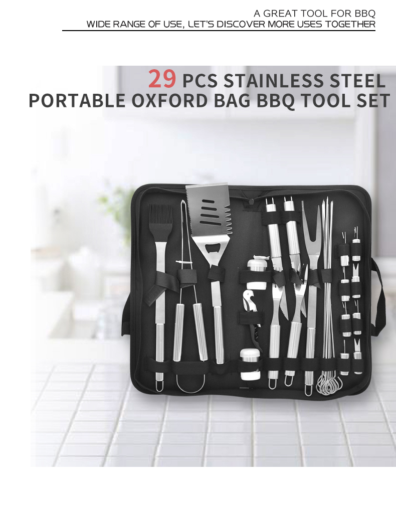 Outdoor Camping Accessories Portable BBQ Tools Set with Customized Logo and Carry Bag