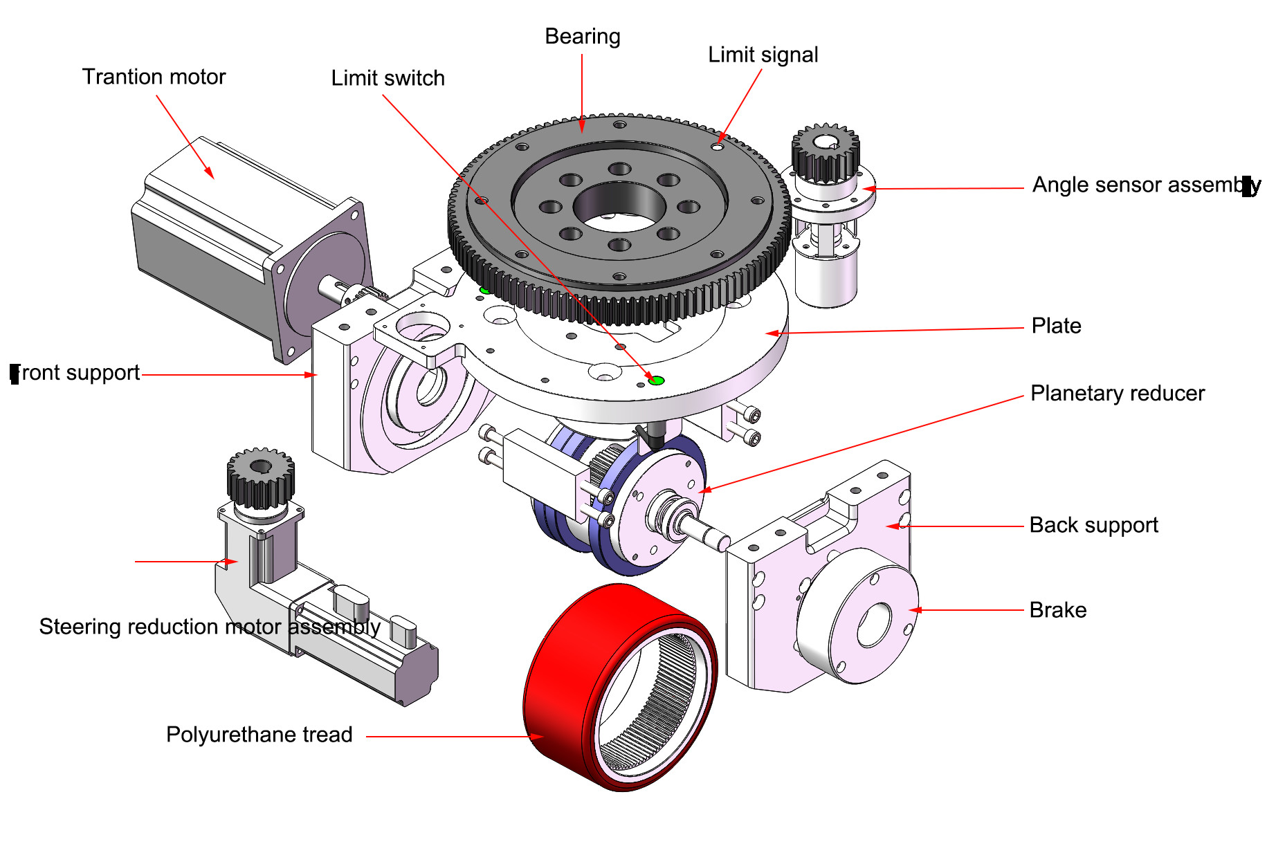 DC48V 500kg Agv / Forklift Drive Wheel , Storehouse Material Handling Robot Motor Wheel