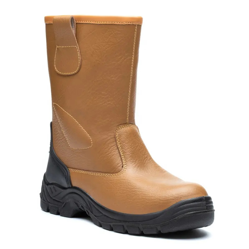 Genuine Leather Security Work Boots Yellow Oil And Water Resistant Work Boots