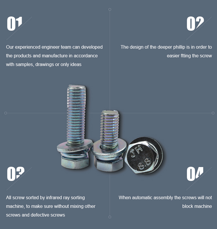 GB Standard Black Galvanized Hexagon Head Bolt with Spring and Washer Combination Screw