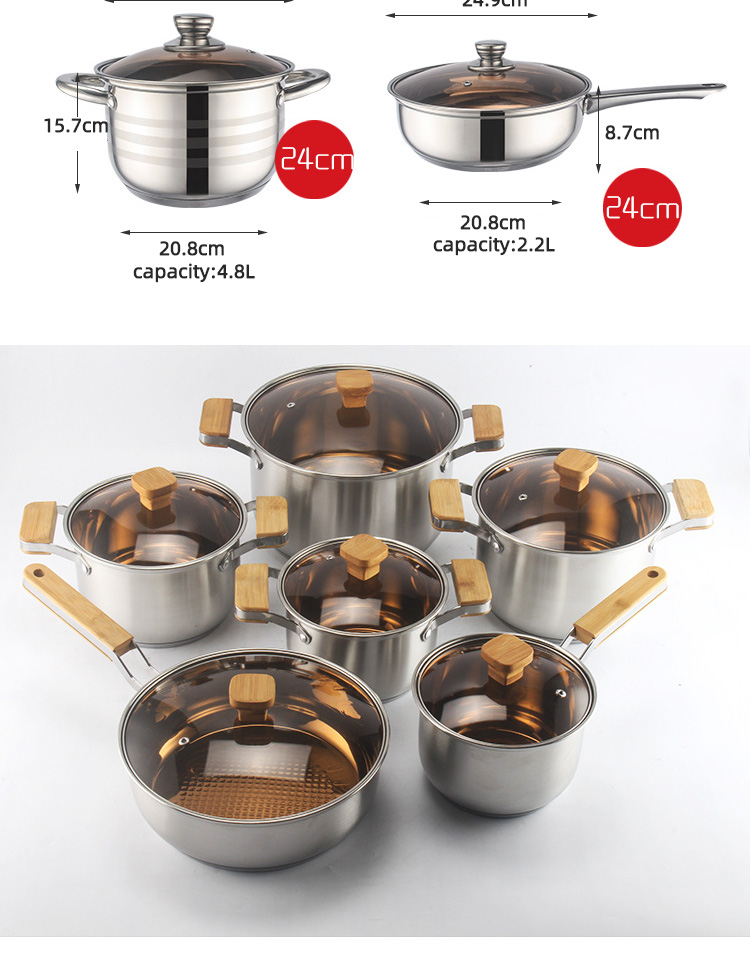Factory Wholesale Different Size Cookware Set Custom Pots Wholesale 12pcs Stainless Steel Cooking Pot And Pan Set