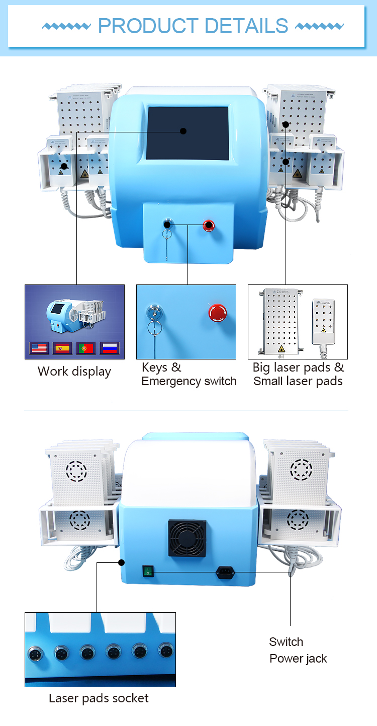 Four Wavelength Diode Zero Laser Lipo Laser Therapy Machines 12 Pads Slimming Beauty Machine