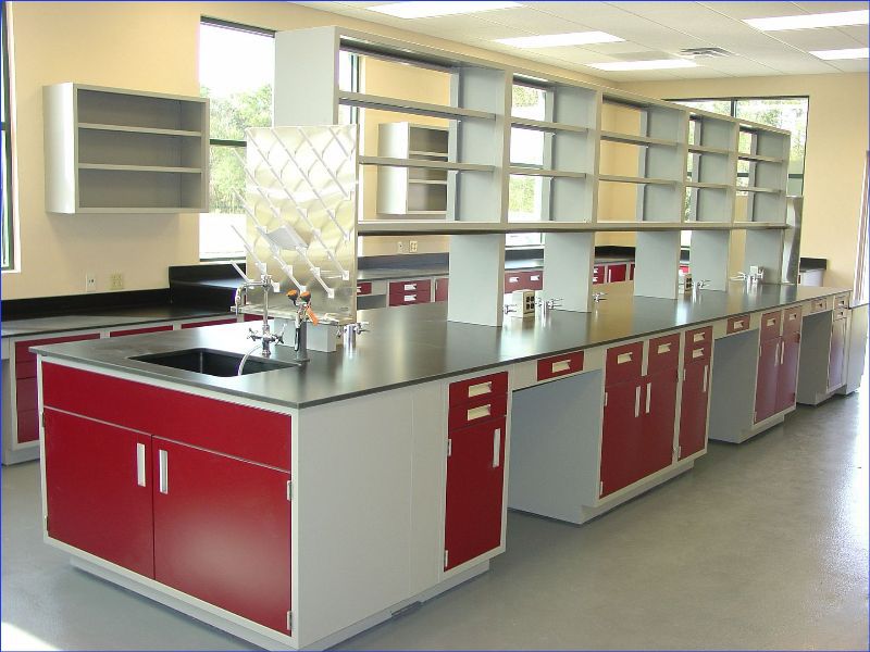 Commercial Lab Island Bench , Heat Resistant Steel Wood Biology Lab Furniture