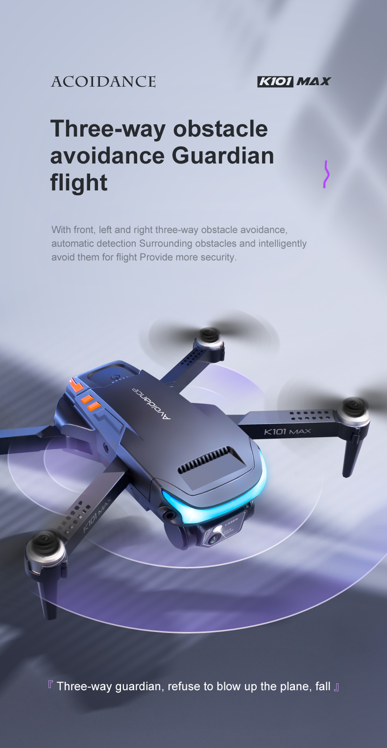 K101 Max Obstacle Avoidance Optical Flow Positioning 4k Hd Dual Foldable Quadcopter Toys Drones Vs E88 E58 Camera Mini Drone