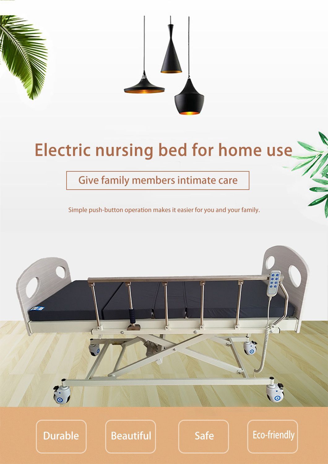 Adjustable Geriatric Care Bed with Leg-Lifting Device for Hospitals