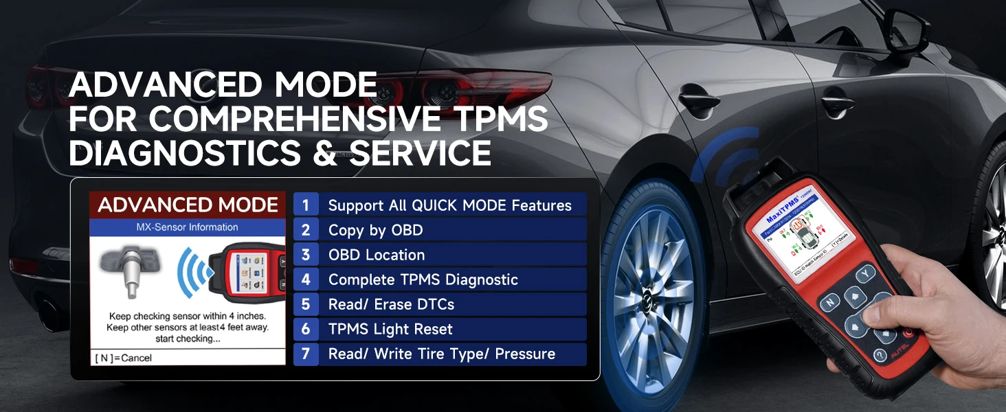 Autel MaxiTPMS TS508WF TPMS Programming Tool MX-Sensors 315 433 MHz TPMS Relearn Activate All Sensors Scan Read Clear DTCs Reset
