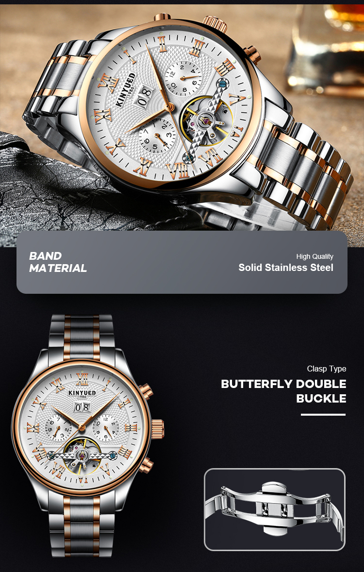 Butterfly Buckle Skeleton Mechanical Watch Dust Proof Long Working Life