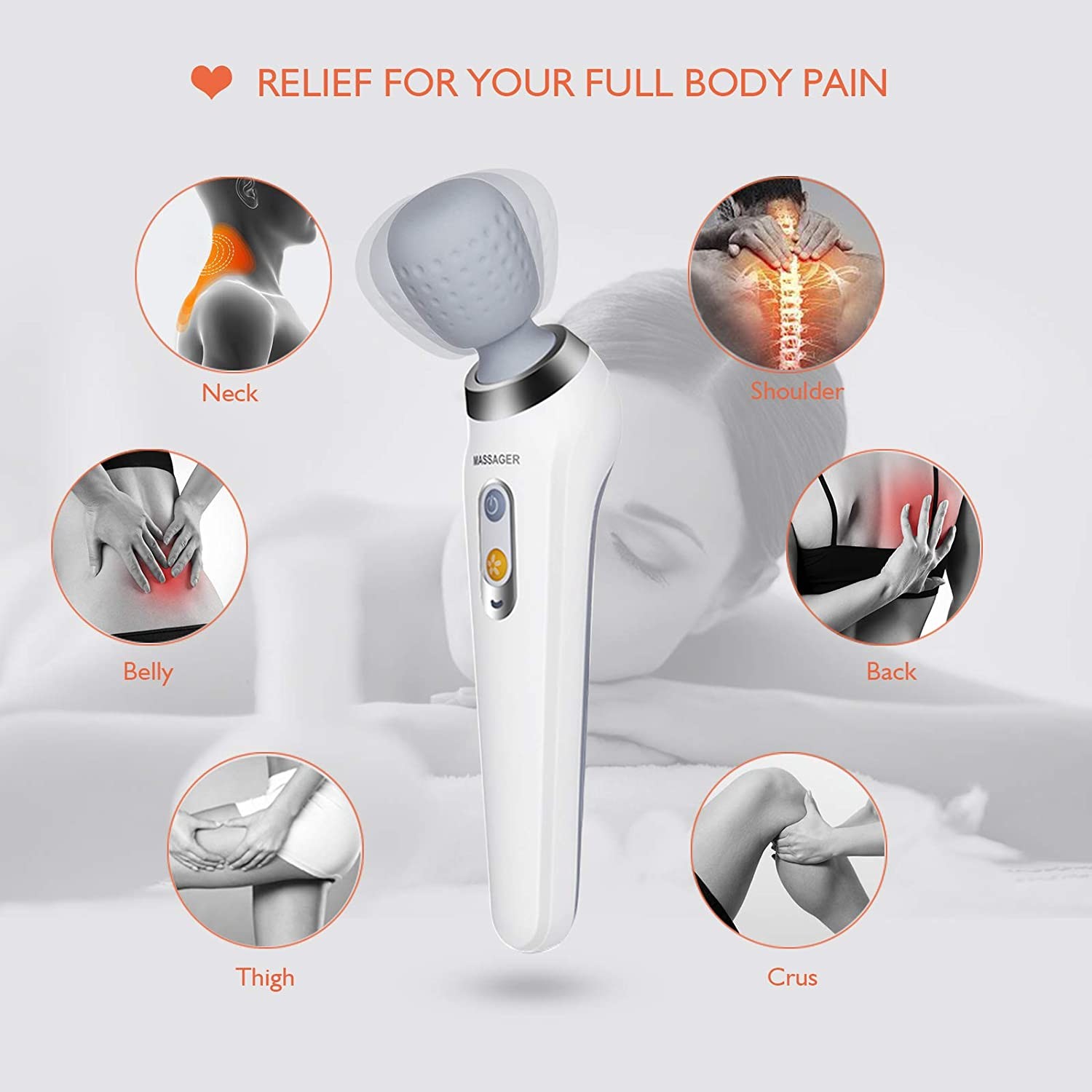 Waterproof IP67 Vibrating Neck Massager Wand Wireless USB Charging