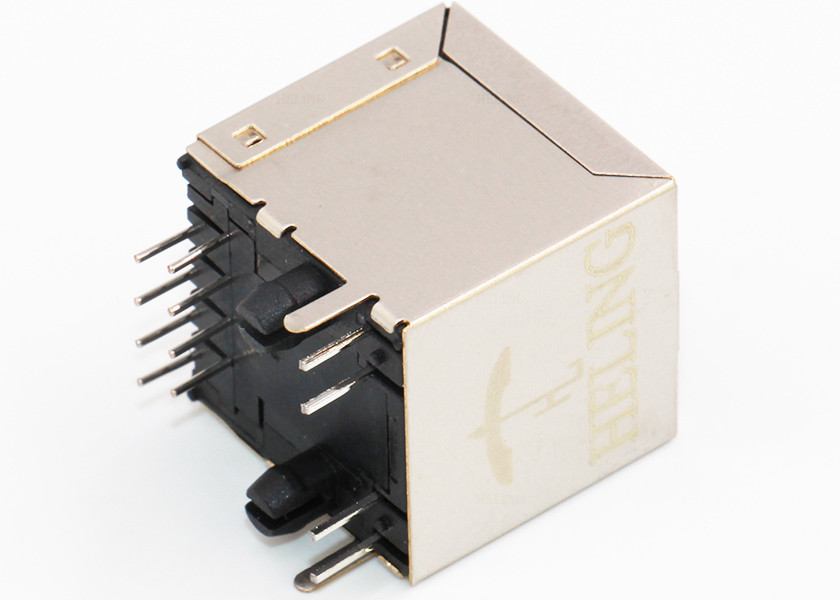 Gold Plating Contact Terminal Shielded SMT RJ45 Connector R / A 50 U" Single Port
