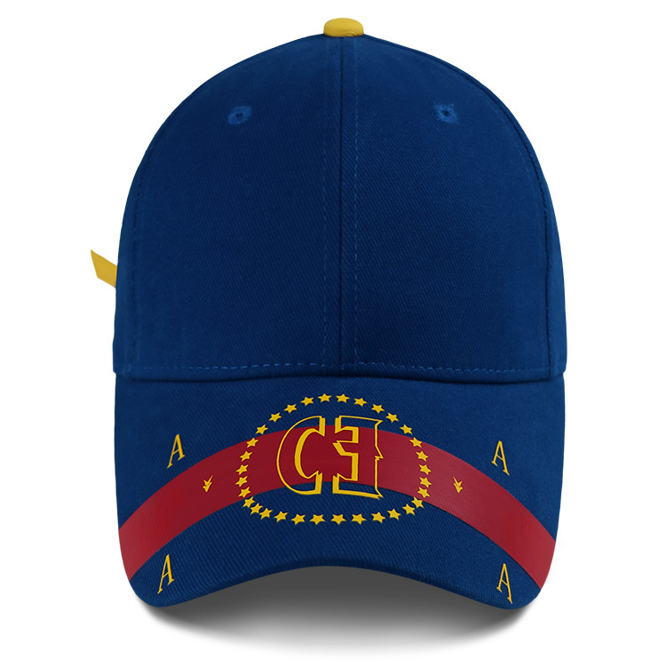 Blue Embroidered 6 Panel Baseball Cap With Metal Buckle
