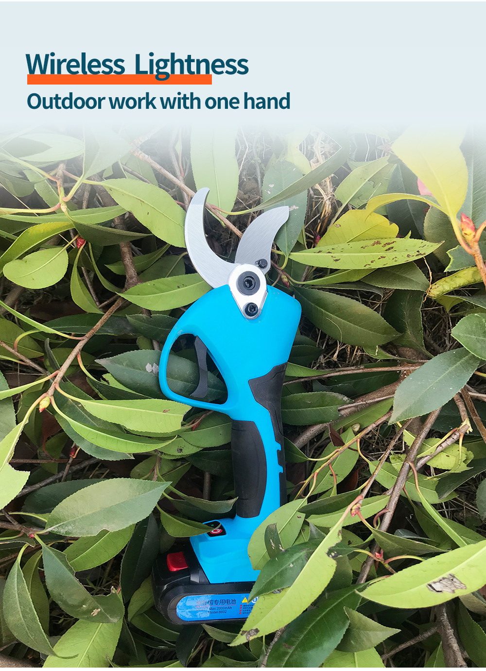 40mm Cordless Electric Pruning Shears With Progressive Finger Protection Function